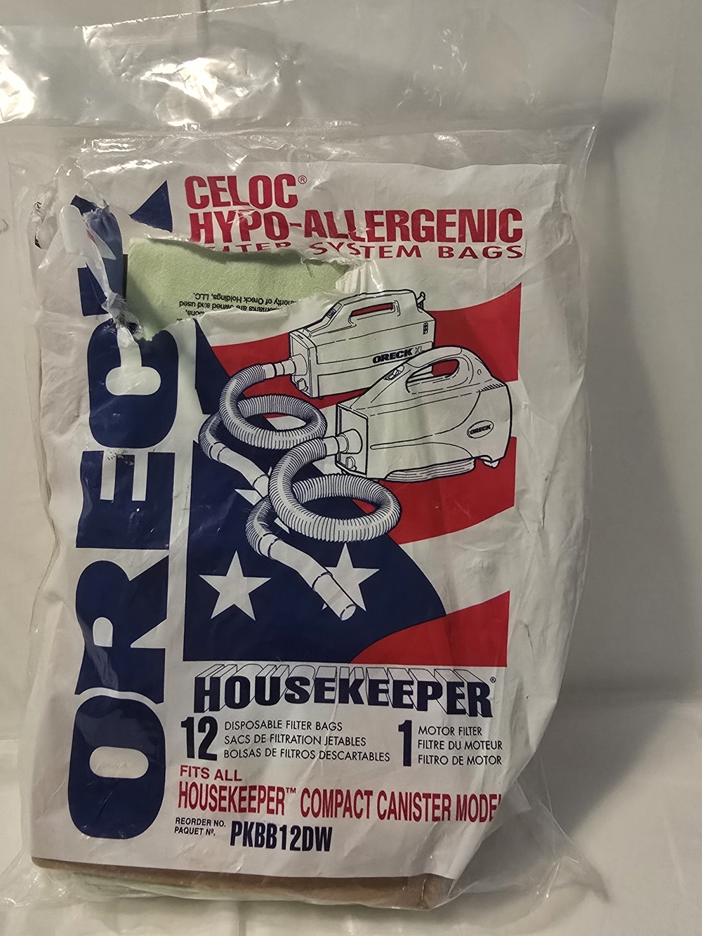 Oreck Housekeeper CELOC Hypo-Allergenic Vacuum Bags PKBB12DW 7 Bags Open Pack